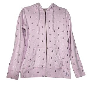 Cuffy’s Cape Cod Pink Zip Up Hoodie Anchor Print Size Small Nautical Coastal